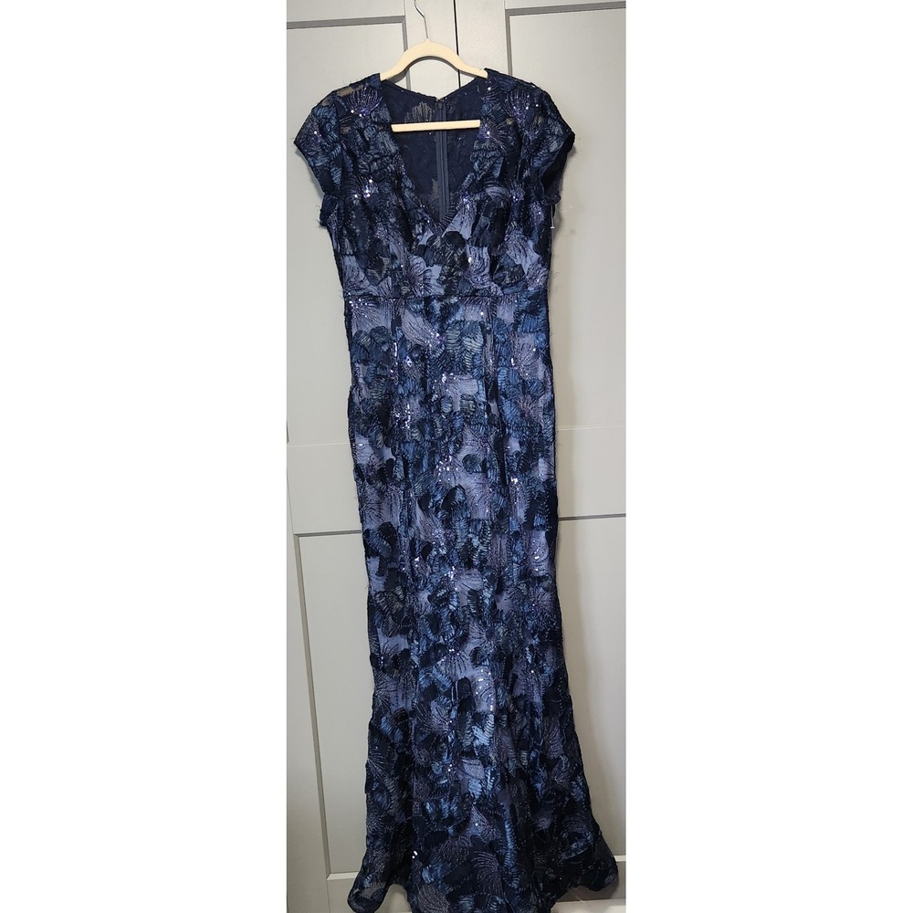Betsy & Adam Midnight Navy Floral Lace Maxi Dress - Picture 2 of 10